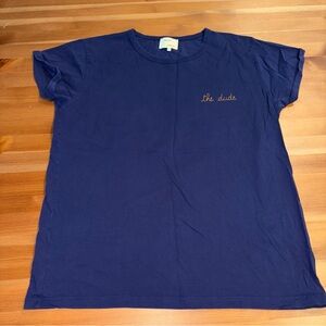 Maison Labiche Womens Large Blue Cotton the dude Embroidered Short Sleeve TShirt